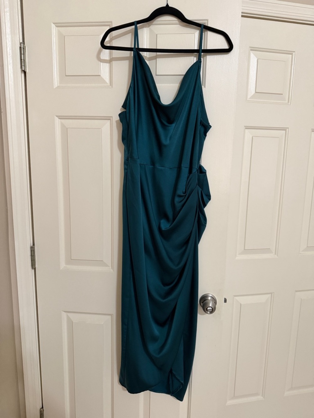 Draped Cowl-Neck Midi Dress in Teal - Women